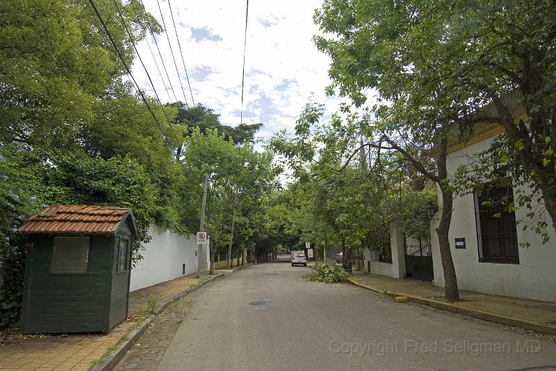 20071201_141321  D2X 4200x2800.jpg - Tree lined streets of San Isidro.  Note private security station on left